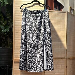 Black and White Asymmetrical Midi Skirt with Slit